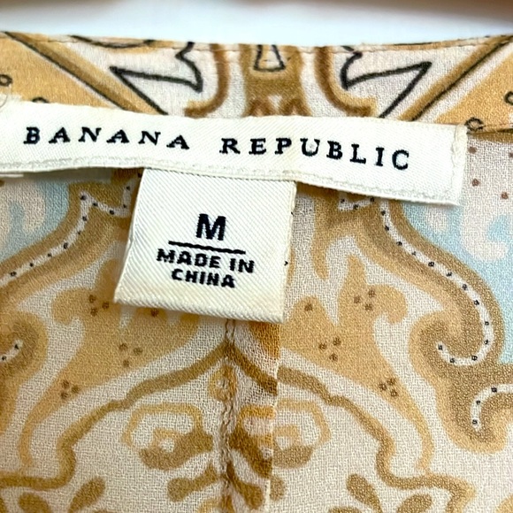 Banana Republic Silk boho print top, cream, blue and brown - Picture 3 of 6